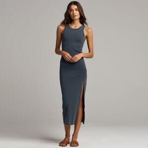 Rowan Dylan Maxi Dress Womens Slate 2x1 Rib Tank Long Side Slit Boho Size Medium